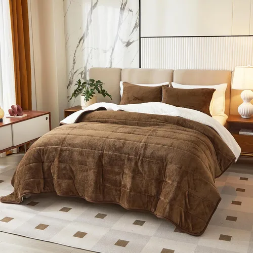 Manta de cama gruesa de franela de lujo de 3 capas, tamaño individual, manta sherpa de terciopelo de felpa suave con 2 fundas de almohada, pesada y