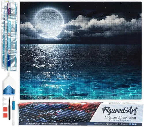 Miniatura 18 de Figured'Art Kit de arte de pintura de diamantes para adultos de 16 x 20 pulgadas, taladro cuadrado completo 5D en el lago, lienzo enrollado
