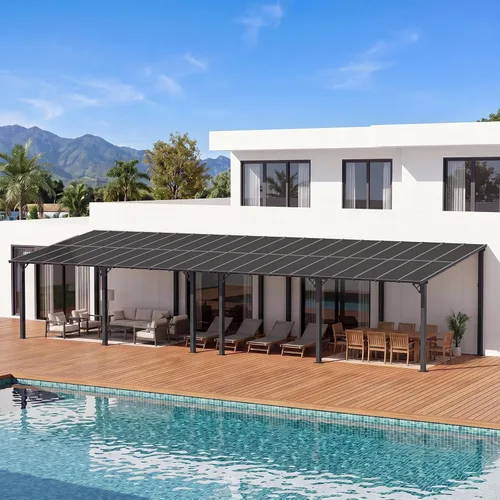 Miniatura 21 de Aoxun Pérgola de 8 x 5 pies para patio, cenador con techo inclinado, pérgola para parrilla grande montada en la pared, toldos resistentes
