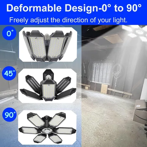Miniatura 4 de Luces LED de garaje, 180 W, 18000 lúmenes, luz de techo de garaje deformable con 6+1 paneles ajustables, base E26/E27 6500 K, luz diurna LED