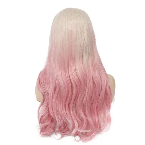 Miniatura 6 de Peluca larga ondulada de rubio a rosa para mujer, rizada, resistente al calor, sintética, para Halloween, cosplay, pelucas de pelo
