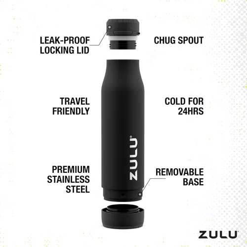Miniatura 3 de Botella de agua con aislamiento al vacío de acero inoxidable ZULU Ace con pico para tragar, tapa con cierre a prueba de fugas y base extraíble