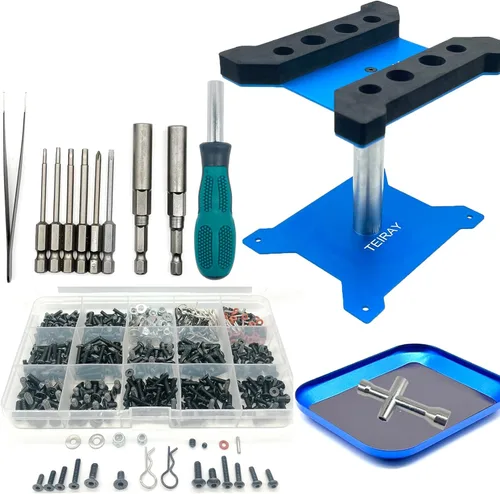 Juego de herramientas de reparación de soporte de trabajo de reparación de automóvil a control remoto, rotación de 360 grados y 600 piezas de Azul