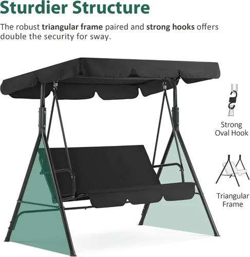 Miniatura 6 de MCombo - Silla de columpio para patio al aire libre, sillón balanceable con toldo ajustable para 3 personas, cojines extraíbles, 4003