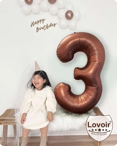 Miniatura 4 de Globo grande de 40 pulgadas con número 2 marrón café, de tamaño jumbo, dígito de mylar de aluminio, globos retro marrones de helio para decoraciones
