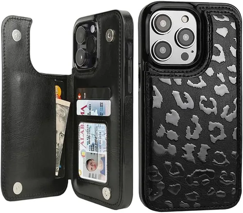 uCOLOR Funda tipo cartera compatible con iPhone 15 Pro de 6.1 pulgadas con ranura para tarjetero, función atril, doble cierre magnético y diseño de