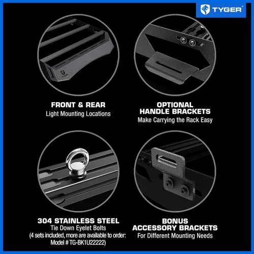 Miniatura 7 de Tyger Auto TG-RR1T33028 - Barra de techo compatible con Toyota Tacoma de doble cabina 2005-2023 Almacenamiento superior para equipo de exterior