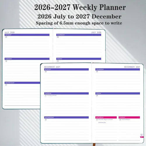 Miniatura 3 de Agenda 2026-2027, calendario académico semanal y mensual para julio de 2026 a diciembre de 2027, agenda de 18 meses, cubierta de piel sintética