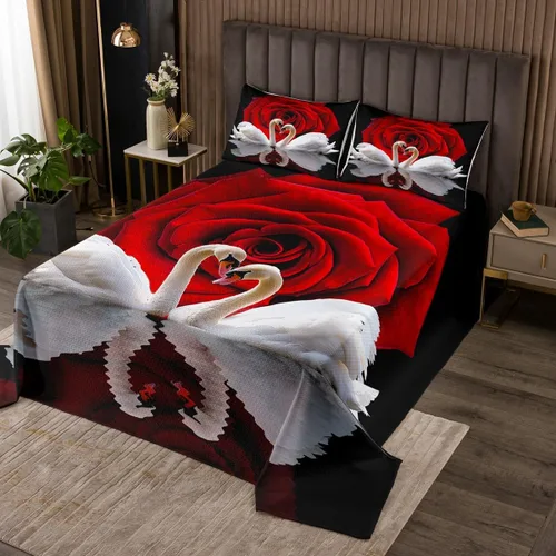 Miniatura 12 de Erosebridal Juego de edredón de león, color turquesa, verde azulado, rosa para mujeres y hombres, juego de colcha de flores de animales salvajes