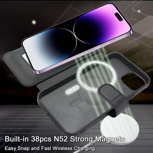 Miniatura 4 de Harryshell Funda compatible con iPhone 15 Pro con carga inalámbrica MagSafe con 3 ranuras para tarjetas, bolsillo con cremallera, bolsillo
