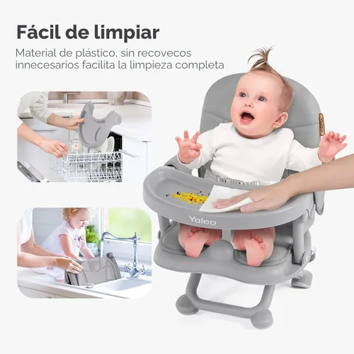 Miniatura 5 de YOLEO Silla alta para bebé, asiento elevador para mesa de comedor, sillas altas plegables con alturas ajustables, asiento elevador de viaje con Gris