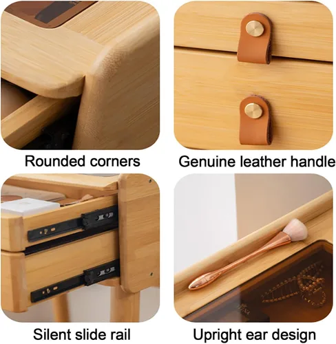 Miniatura 5 de Escritorio de maquillaje para dormitorio con espejo, tocador con 2 cajones, escritorio de tocador con silla de tocador, juego de tocador