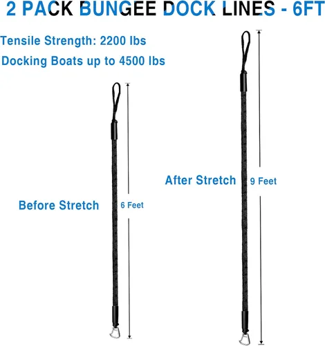 Miniatura 4 de Accesorios para barco de línea de muelle bungee - Pontón, moto acuática, accesorios de kayak con clip de acero inoxidable 316 Negro