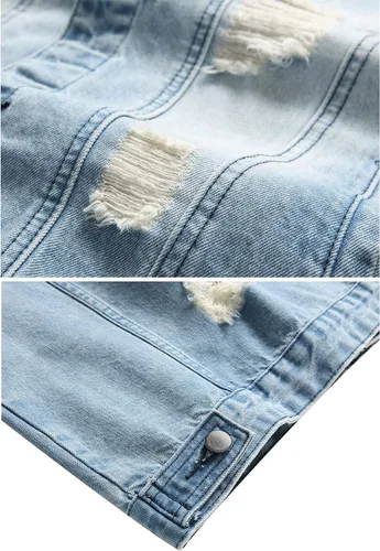 Miniatura 5 de RANMCC Chaqueta de mezclilla para hombre, chaqueta vaquera rasgada ajustada