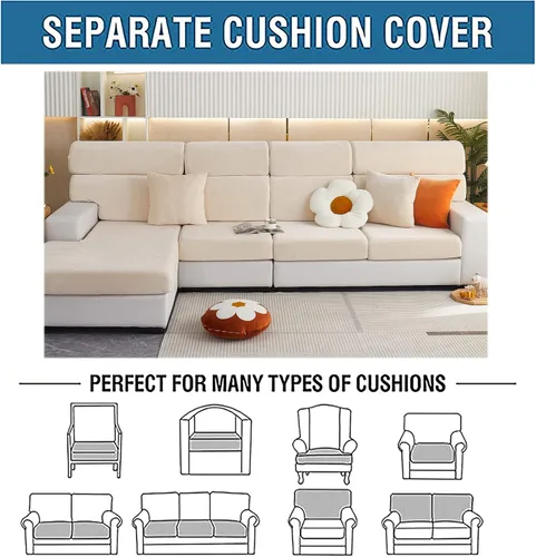Miniatura 5 de Fundas de cojín de terciopelo para sofá, funda de cojín de alta elasticidad universal para sofá de 4/3/2/1 plazas, protector de muebles Beige
