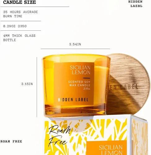 Miniatura 3 de Vela perfumada de limón siciliano, cera de soja natural de 8.3 onzas, velas no tóxicas para el hogar, 70 horas de combustión limpia de larga