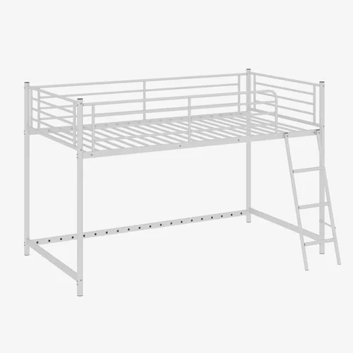 Miniatura 11 de Bonnlo Cama baja tipo loft tamaño individual, marco de cama individual de metal con escalera inclinada y barandillas de seguridad, diseño