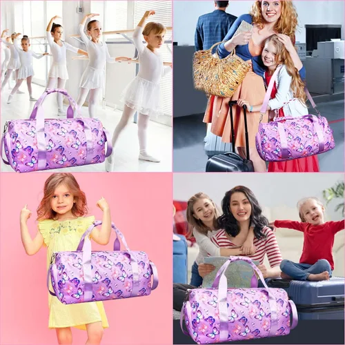 Miniatura 6 de Bolsa de viaje para gimnasio para niñas, bolsa de gimnasia deportiva con compartimento para zapatos y bolsillo húmedo, bolsa de viaje para niños