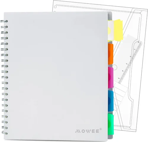 Cuaderno de 5 materias – Cuaderno de espiral, cuaderno de rayas universitarias con bolsillo divisor, pestañas, regla de 11 pulgadas, 200 páginas,