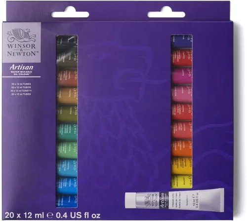 Winsor & Newton Artisan - Pintura al óleo mezclable al agua, tubos de 0.4 onzas (0.4 fl oz), juego de 20