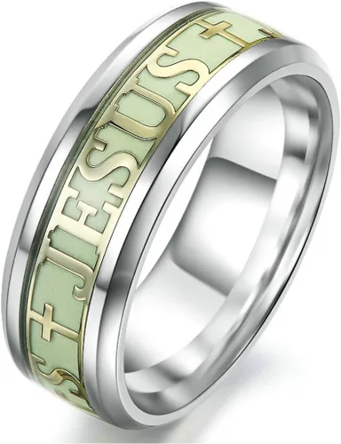 hohrayway Anillo luminoso con cruz de Jesús y Cristianos, de titanio, fluorescente, adornos, regalo para hombres y mujeres, talla 6