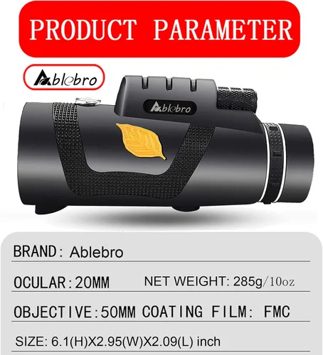 Miniatura 8 de Telescopio monocular, alta potencia de 12 x 50 pulgadas, alcance de prisma de mano con soporte para teléfono inteligente para adultos BAK4 FMC