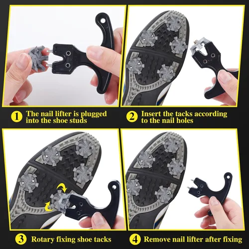Miniatura 4 de Shappy Juego de 51 piezas de repuesto para zapatos de golf, 50 tacos de zapatos de golf con 1 llave de tacos negros, tornillo de rosca de metal