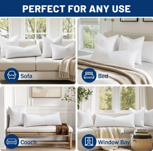 Miniatura 5 de MIULEE - Relleno de almohada de 12x16 pulgadas con plumas y plumón, almohada esponjosa y cómoda con tela de algodón para cama, sofá y sillón