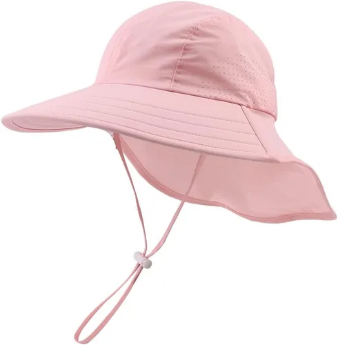 Miniatura 26 de Sombrero de verano para niños pequeños con solapa para el cuello, impermeable, sombrero de natación para niños, protección UV, sombrero de playa