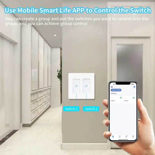 Miniatura 8 de Milfra Interruptor táctil inteligente de 2 vías, 2 posiciones, blanco, compatible con Alexa y Assistant, no requiere concentrador