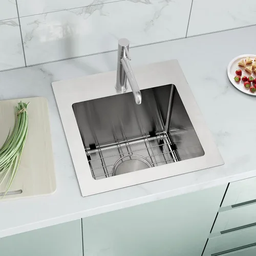 MILOSEN Fregadero de barra de 15 x 17 pulgadas, fregadero de acero inoxidable T304, fregaderos de cocina pequeños con accesorios personalizados,
