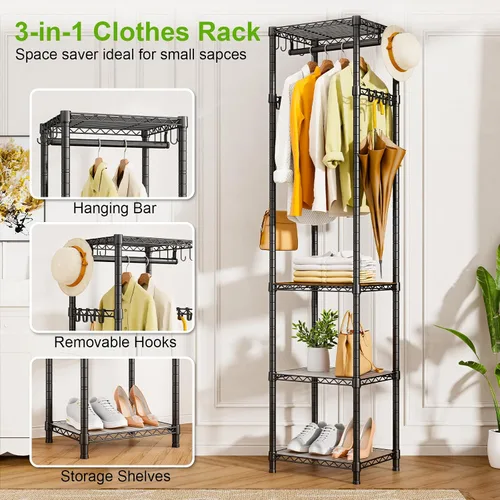 Miniatura 7 de R1 Perchero de Servicio Pesado para Ropa, Percheros para Ropa para Colgar Prendas, Perchero de Prendas con Estantes de Almacenamiento, Perchero