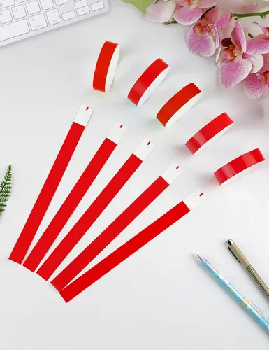 Miniatura 6 de 500 piezas de pulseras, pulseras de papel para eventos, pulseras adhesivas de colores, pulseras desechables, pulseras VIP para fiestas (rojo)