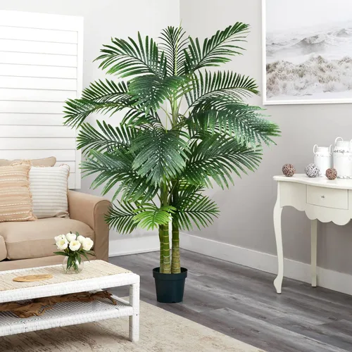 Miniatura 4 de Paquete de 2 plantas artificiales de palmera areca de 6 pies, palmera falsa para interiores y exteriores, decoración moderna, plantas de imitación