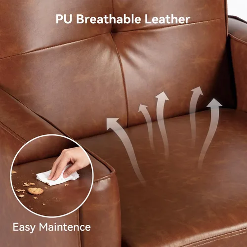 Miniatura 8 de Sillón moderno de acento de mediados de siglo, silla de piel sintética PU con estructura de madera, sillón acogedor para lectura con respaldo cómodo
