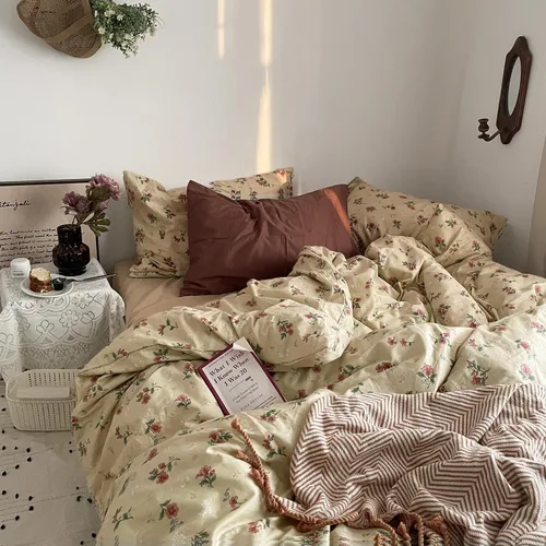 Miniatura 28 de MKXI Juego de ropa de cama con diseño de corbata de moño linda y rayas de flores rosas, tamaño individual, de algodón - Funda de edredón