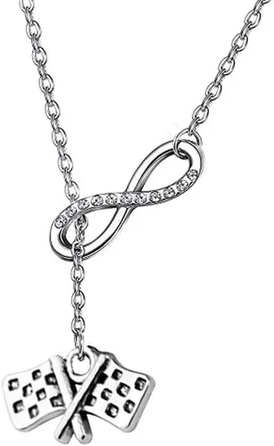Collar de banderas de carreras, collar con colgante de cadena en Y, regalo para carreras de coches y motocross, para aficionados a carreras