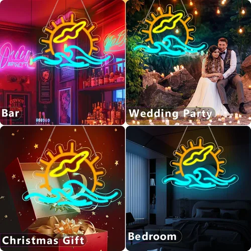 Miniatura 7 de Letrero de neón Sunset Seabird para decoración de pared, letrero de onda de neón con luz LED, letreros LED para pared de dormitorio, letreros