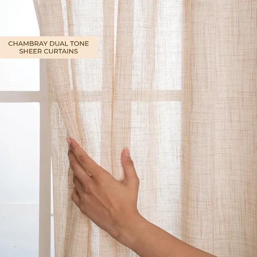 Miniatura 4 de D'Moksha Homes Cortinas de lino sintético beige y crema de 63 pulgadas de largo, 52 x 63 pulgadas, 2 paneles de cortinas transparentes con bolsillo