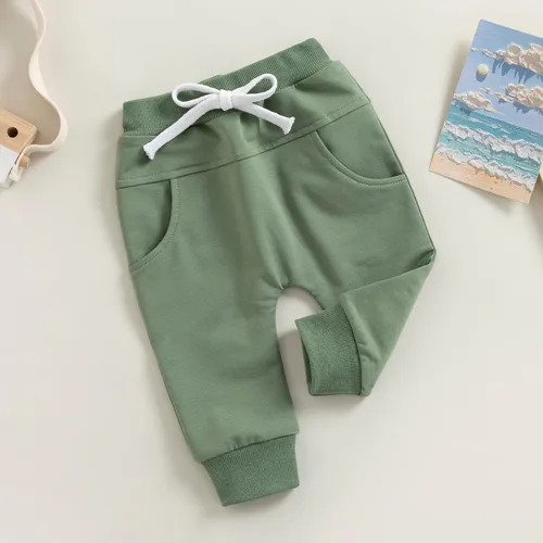 Miniatura 8 de Mubineo Pantalones deportivos básicos lisos para bebés, niños y niñas, cómodos pantalones de algodón con bolsillos