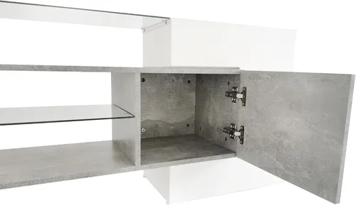 Miniatura 7 de P PURLOVE Moderno soporte de TV con almacenamiento, centro de entretenimiento con 2 estantes de vidrio iluminados, mesa consola de TV de hasta 80