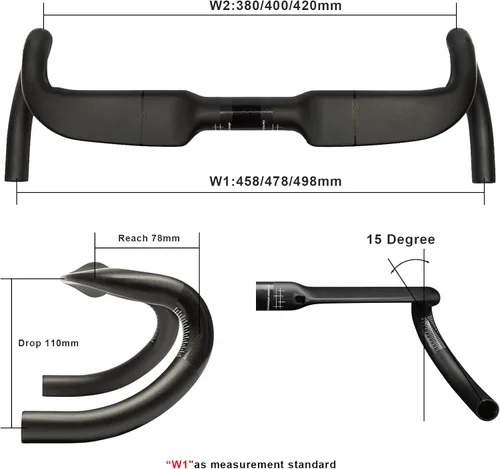 Miniatura 2 de Manillares de carbono RXL SL, manillares para bicicleta de carretera, 31.8mm x 458/478/498mm, caída de 110mm, alcance de 78mm, Negro/Rojo, fibra