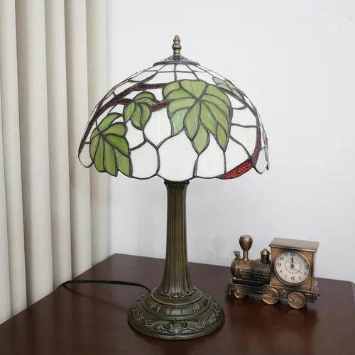 Miniatura 4 de Tiffany - Lámpara de mesa con vitrales de 12 pulgadas, hoja de uva verde, estilo Tiffany, lámpara vintage Nouveau para dormitorio, sala de estar