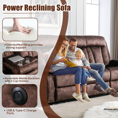 Miniatura 5 de GUEAPY Sofá reclinable con calor y masaje, sofá reclinable con mesa abatible, sofá reclinable de 3 plazas para sala de estar, asientos de cine