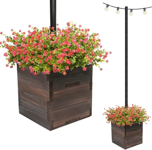 Miniatura 8 de Maceta decorativa de madera extragrande con soporte universal para postes de luz, paraguas, comederos de pájaros, caja de madera maciza para jardín