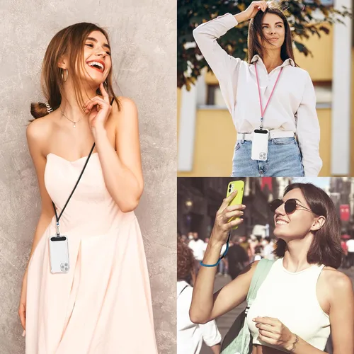 Miniatura 2 de Cordón para teléfono celular, 2 cordones cruzados para teléfono para mujer con 2 correas de teléfono de muñeca y 4 conectores, Negro Rosa claro