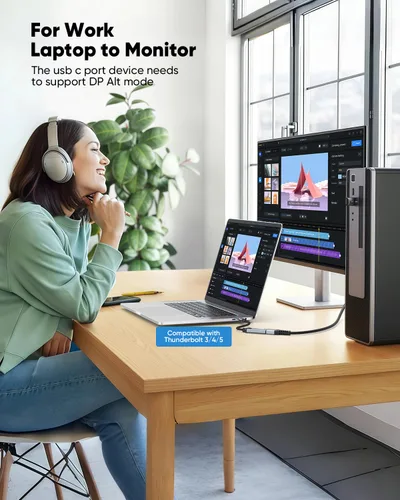 Miniatura 2 de Adaptador USB C a DisplayPort 1.4 8K a 60Hz, adaptador USBC a DisplayPort compatible con Thunderbolt 5/4/3 (4K @240Hz/144Hz, HDR, 32.4Gbps DP)