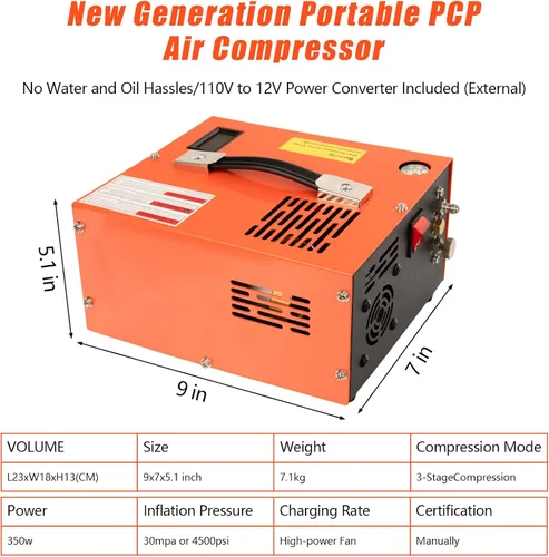 Miniatura 4 de Compresor de aire PCP, compresor PCP portátil de 4500 PSI, compresor de pistola de aire PCP de 12 V CC/110 V CA Parada manual, con adaptador