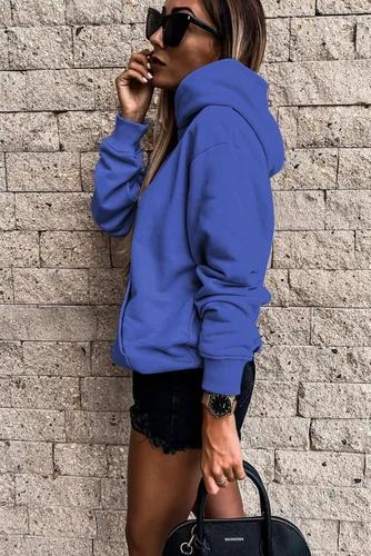 Miniatura 2 de SHEWIN - Sudadera casual con capucha de manga larga para mujer, ligera, color liso, holgada, con bolsillo