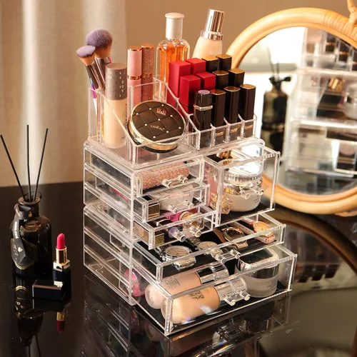 Miniatura 4 de Cq acrylic Organizador de Maquillaje Transparente para Encimera, Pequeño de 4 Cajones para Almacenamiento de Cosméticos, Lindos Organizadores